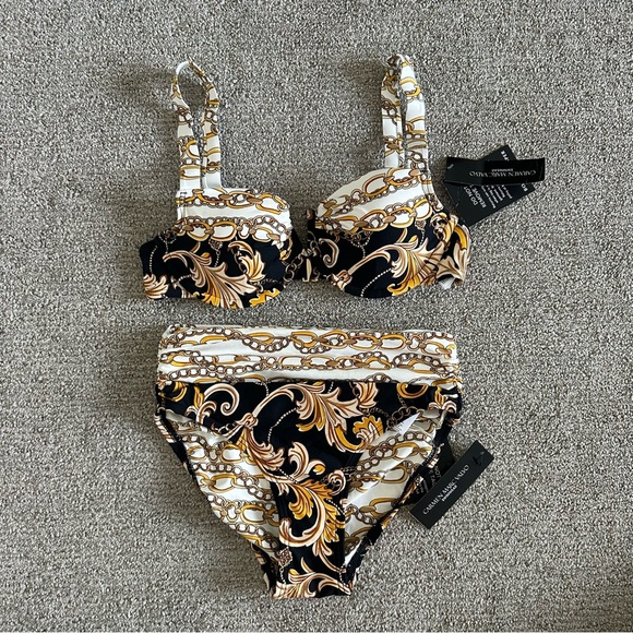 Carmen Marc Valvo Swim Sense Filigree Status V Wire Top & High Waist Bottom XS - Picture 1 of 7